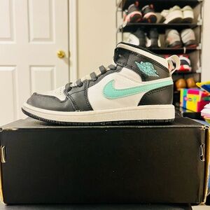 Jordan 1 Mid - Kids Black and Mint Sneakers